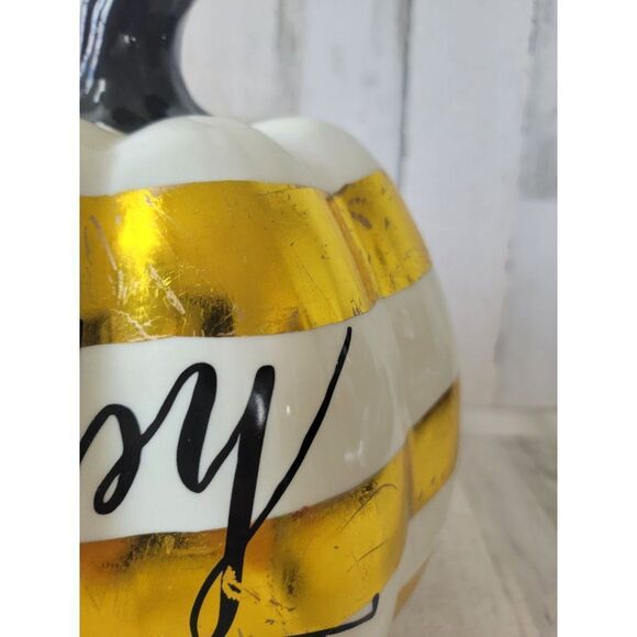 Robert Stanley happy harvest large ceramic pumpkin Halloween fall decor - Picture 4 of 9